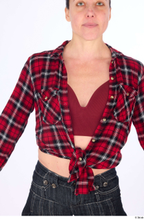 Hanane casual dressed plaid knotted flannel shirt red bra upper…